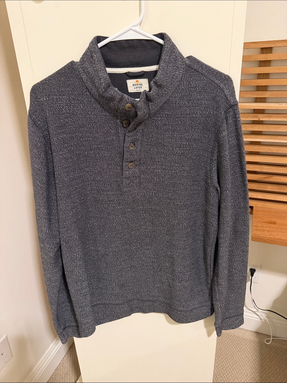 Marine Layer Men’s Charcoal Heather Button Mock-Neck Sweater